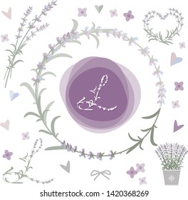 Collection of vector design elements with lavender. Eps 10