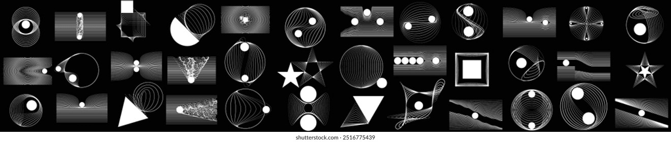 Collection of vector design elements. Set of rotating lines and circles. Various forms of modern design.Vector round logo collection. Bundle of abstract icons, figures and shapes. Set of lines art.