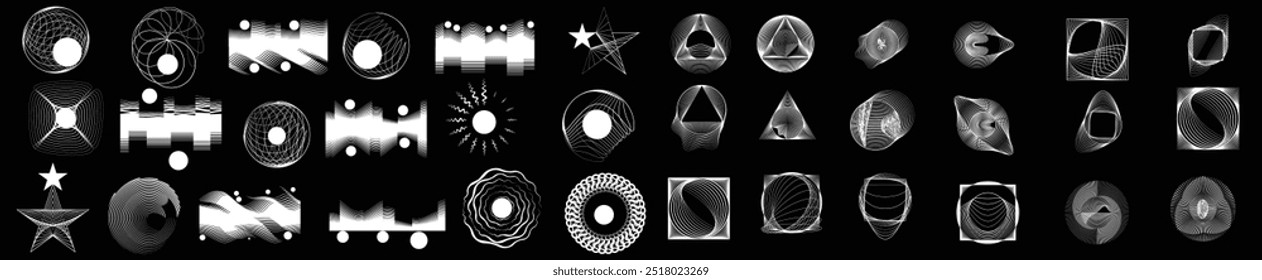 Colección de Elementos de diseño de Vector. Conjunto de líneas y círculos giratorios. Varias formas de diseño moderno. colección de logotipo redondo de Vector. Paquete de iconos abstractos, figuras y Formas. Conjunto de líneas de arte.