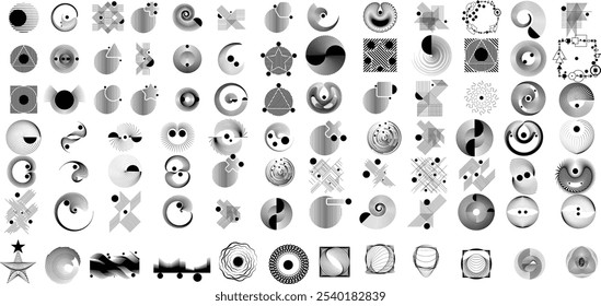 Collection of vector design elements. Set of logos with lines, stripes and circles. Various forms of line and dots design.Vector logo collection. Bundle of circle icons and elements. Set of lines art.