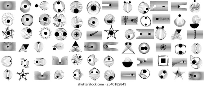Collection of vector design elements. Set of logos with lines, stripes and circles. Various forms of line and dots design.Vector logo collection. Bundle of circle icons and elements. Set of lines art.
