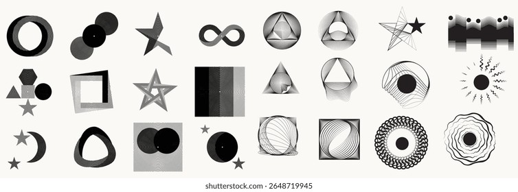 Collection of vector design elements. Set of logos with lines, stripes and circles. Various forms of line and dots design.Vector logo collection. Bundle of circle icons and elements. Set of lines art.