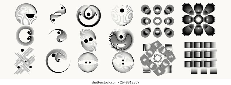 Collection of vector design elements. Set of logos with lines, stripes and circles. Various forms of line and dots design.Vector logo collection. Bundle of circle icons and elements. Set of lines art.