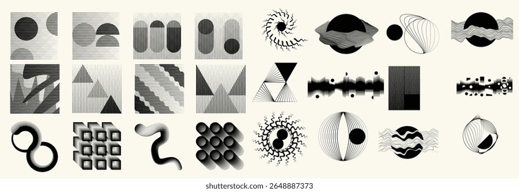 Collection of vector design elements. Set of logos with lines, stripes and circles. Various forms of line and dots design.Vector logo collection. Bundle of circle icons and elements. Set of lines art.