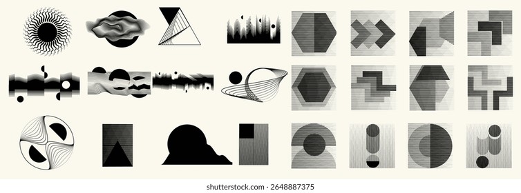 Collection of vector design elements. Set of logos with lines, stripes and circles. Various forms of line and dots design.Vector logo collection. Bundle of circle icons and elements. Set of lines art.