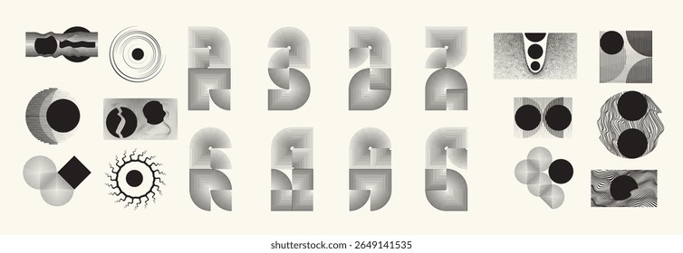 Collection of vector design elements. Set of logos with lines, stripes and circles. Various forms of line and dots design.Vector logo collection. Bundle of circle icons and elements. Set of lines art.