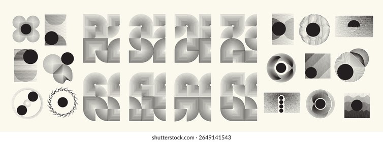 Collection of vector design elements. Set of logos with lines, stripes and circles. Various forms of line and dots design.Vector logo collection. Bundle of circle icons and elements. Set of lines art.