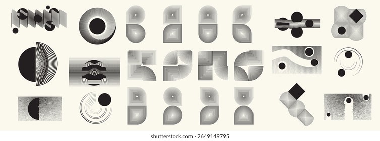 Collection of vector design elements. Set of logos with lines, stripes and circles. Various forms of line and dots design.Vector logo collection. Bundle of circle icons and elements. Set of lines art.