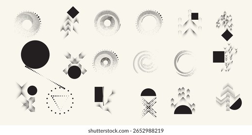 Collection of vector design elements. Set of logos with lines, stripes and circles. Various forms of line and dots design.Vector logo collection. Bundle of circle icons and elements. Set of lines art.