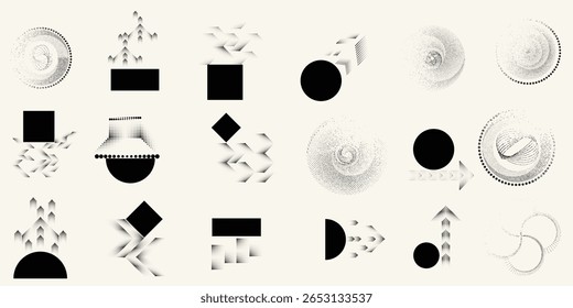 Collection of vector design elements. Set of logos with lines, stripes and circles. Various forms of line and dots design.Vector logo collection. Bundle of circle icons and elements. Set of lines art.