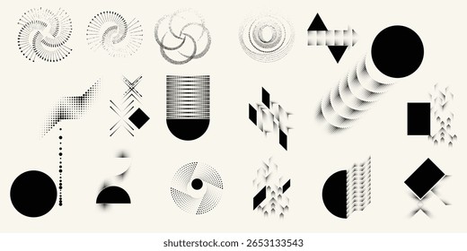Collection of vector design elements. Set of logos with lines, stripes and circles. Various forms of line and dots design.Vector logo collection. Bundle of circle icons and elements. Set of lines art.