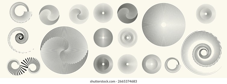 Collection of vector design elements. Set of logos with lines, spirals and circles. Various forms of line and dots design.Vector logo collection. Bundle of circle icons and elements. Set of lines art.