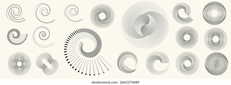 Collection of vector design elements. Set of logos with lines, spirals and circles. Various forms of line and dots design.Vector logo collection. Bundle of circle icons and elements. Set of lines art.