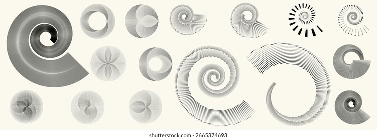 Collection of vector design elements. Set of logos with lines, spirals and circles. Various forms of line and dots design.Vector logo collection. Bundle of circle icons and elements. Set of lines art.