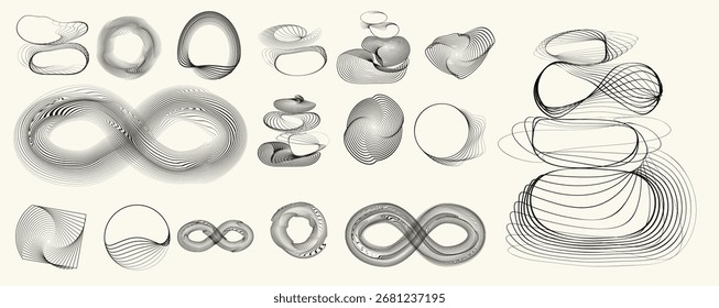 Collection of vector design elements. Set of logos with lines, spirals and circles. Various forms of line and dots design.Vector logo collection. Bundle of circle icons and elements. Set of lines art.