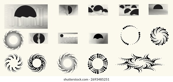 Collection of vector design elements. Set of logos with lines, spirals and circles. Various forms of line and dots design.Vector logo collection. Bundle of circle icons and elements. Set of lines art.