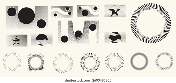 Collection of vector design elements. Set of logos with lines, spirals and circles. Various forms of line and dots design.Vector logo collection. Bundle of circle icons and elements. Set of lines art.