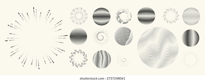 Collection of vector design elements. Set of logos with lines, stripes and circles. Various forms of line and dots design.Vector logo collection. Bundle of circle icons and elements. Set of lines art.