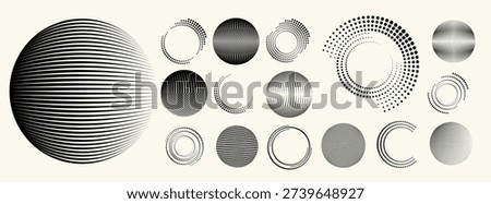 Collection of vector design elements. Set of logos with lines, stripes and circles. Various forms of line and dots design.Vector logo collection. Bundle of circle icons and elements. Set of lines art.