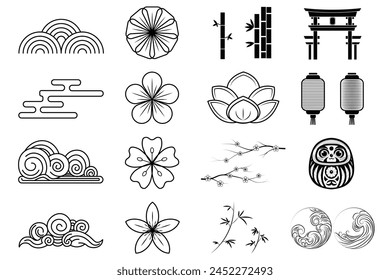 collection of vector design elements with the theme of Japanese art, traditional Japanese art, Japanese vector sets