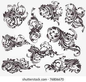 Collection of vector design elements. Vintage floral ornaments for retro design or banner.