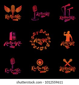 Collection of vector design elements which can be best used for karaoke theme emblems and posters composition. Nightlife entertainment and festival concept.