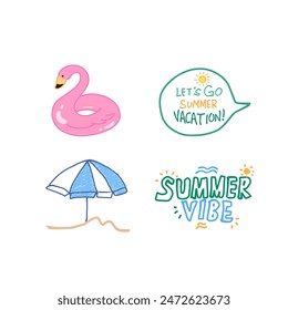 collection of vector design illustrations of objects suitable for summer suitable for holiday stickers, templates, holiday decorations, holiday symbols
