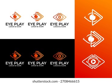 collection of vector designs of abstract eye logo icons with play symbols
