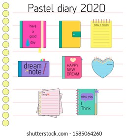 Collection of vector diary book on pastel color icon