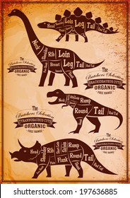 collection of vector dinosaurs with their cutting scheme
