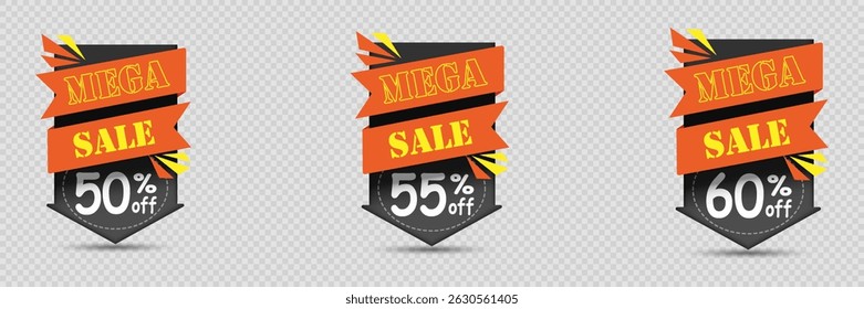 Collection of vector discounts and sale offers. On transparent background.