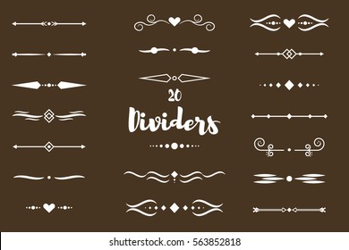 Collection of vector dividers calligraphic style. Vector dividers border frame design decorative illustration element. Set page decoration retro vintage ornament vector dividers calligraphy pattern.