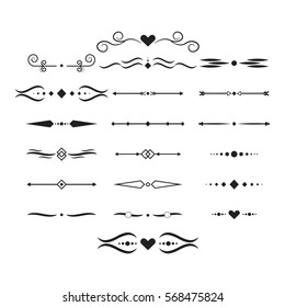 Collection of vector dividers calligraphic style. Vector dividers border frame design decorative illustration element. Set page decoration retro vintage ornament vector dividers calligraphy pattern.