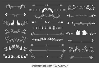 Collection of vector dividers calligraphic style vintage border frame design decorative illustration element.
