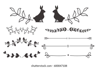 Collection of vector dividers calligraphic style vintage border frame design decorative illustration element.
