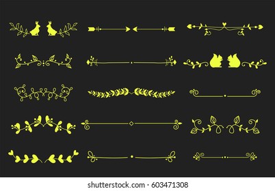 Collection of vector dividers calligraphic style vintage border frame design decorative illustration element.
