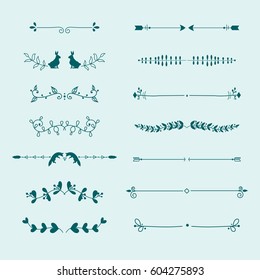 Collection of vector dividers calligraphic style vintage border frame design decorative illustration element.