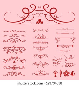Collection of vector dividers calligraphic style vintage border frame design decorative illustration.