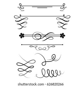Collection of vector dividers calligraphic style vintage border frame design decorative illustration.