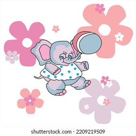 A collection of vector drawings with elephants for children's clothing, fabric, textiles or wallpaper in the nursery.	