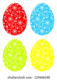 collection of vector easter eggs with floral decor isolated on white background
