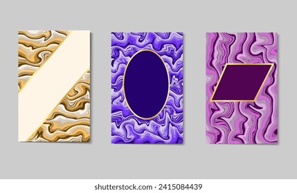 Collection of vector elegant abstract posters, banners, templates, brochures, flyers, backgrounds, placards, etc. Luxury cards in gold frame.
