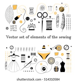 Collection vector element for embroidery on a white background
