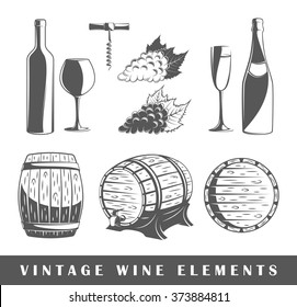 Collection vector elements for design wine. Design elements. Wine icons isolated on white background. Elements of wine for logo design. Vector illustration