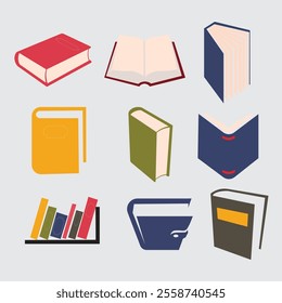 collection of vector elements illustrations of books and maps in various colors
