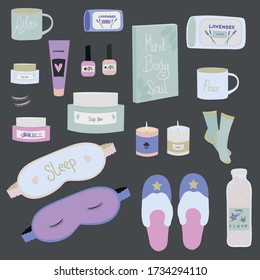 Collection Of Vector Elements On The Theme Of Self-care, Beauty, Relaxation And Pampering.