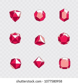 Collection of vector faceted gemstone illustrations with sparkles, polygonal. Luxury logotypes.