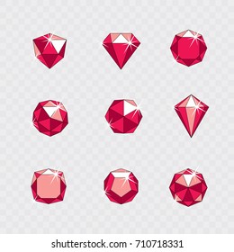 Collection of vector faceted gemstone illustrations with sparkles, polygonal. Luxury logotypes.