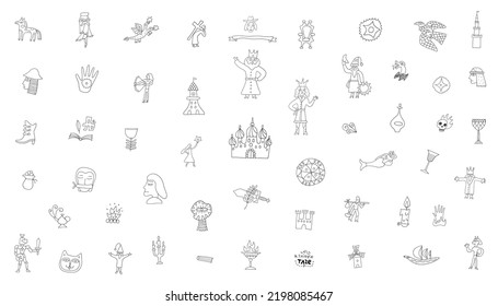 Collection of vector fairy tale elements, icons and symbols , hand drawn doodles set 