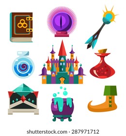 Collection of vector fairy tale elements, icons and illustrations
